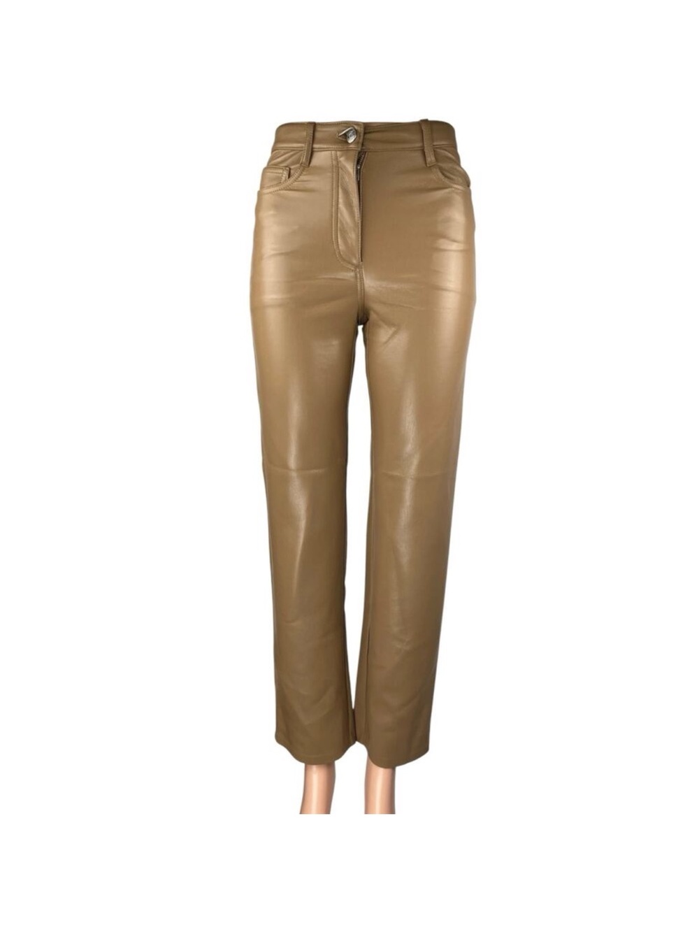 Aritzia Leather Straight-Leg Jeans - Camel